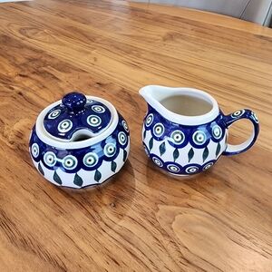 Boleslawiec Polish Pottery Creamer & Covered Sugar bowl